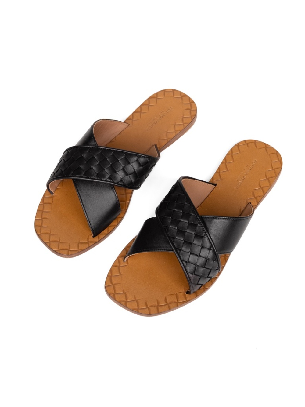 Bottega Veneta Black Criss Cross Intrecciato Leather Ravello Slide - Size 38